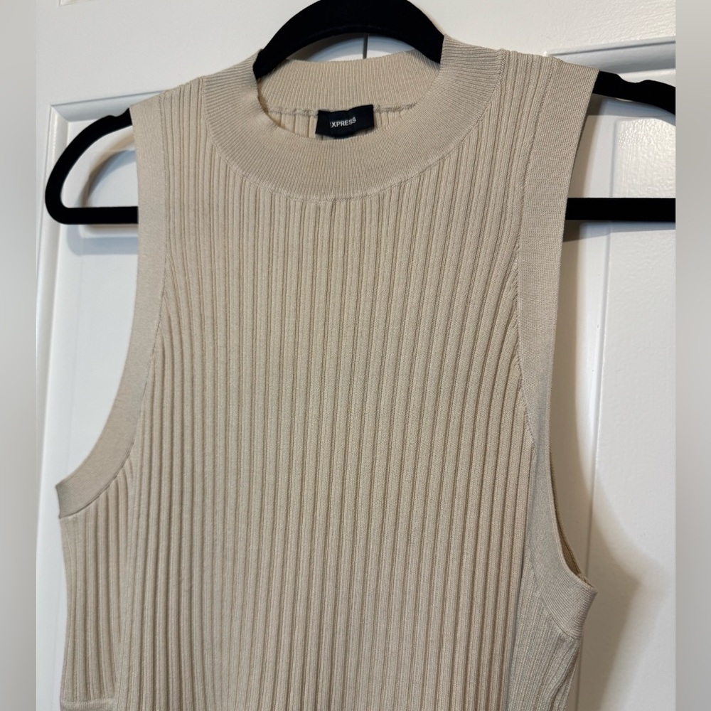 Express Cream Ribbed Midi Dress sz XL - Picture 2 of 7